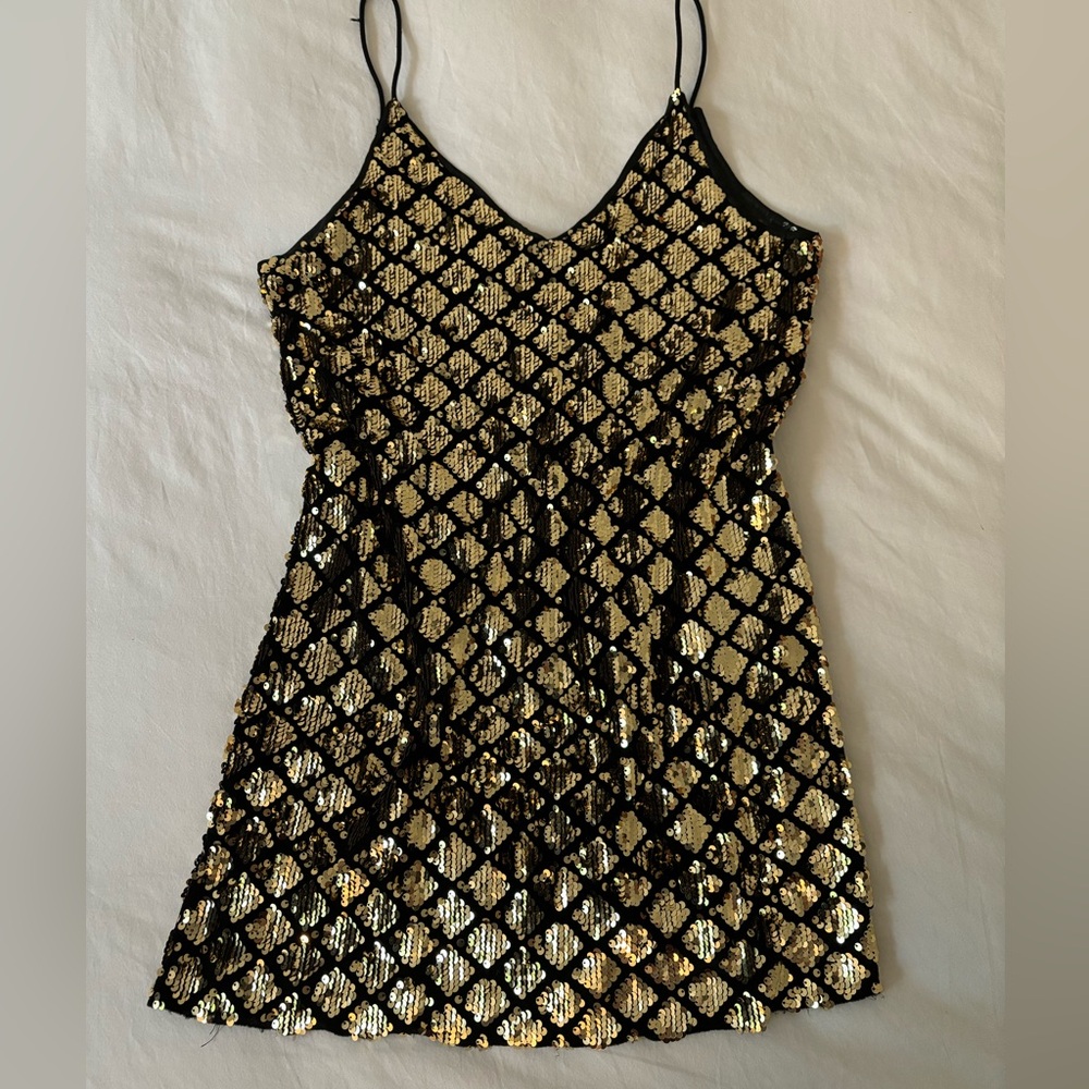 Black & gold sequin mini dress